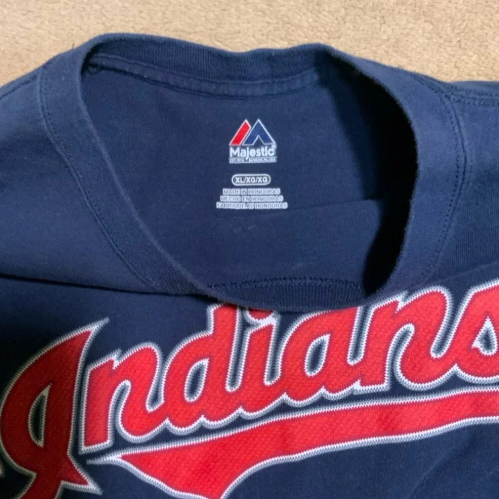 Majestic Youth XL Cleveland Indians Guardians‎ MLB Baseball Navy Red T-Shirt